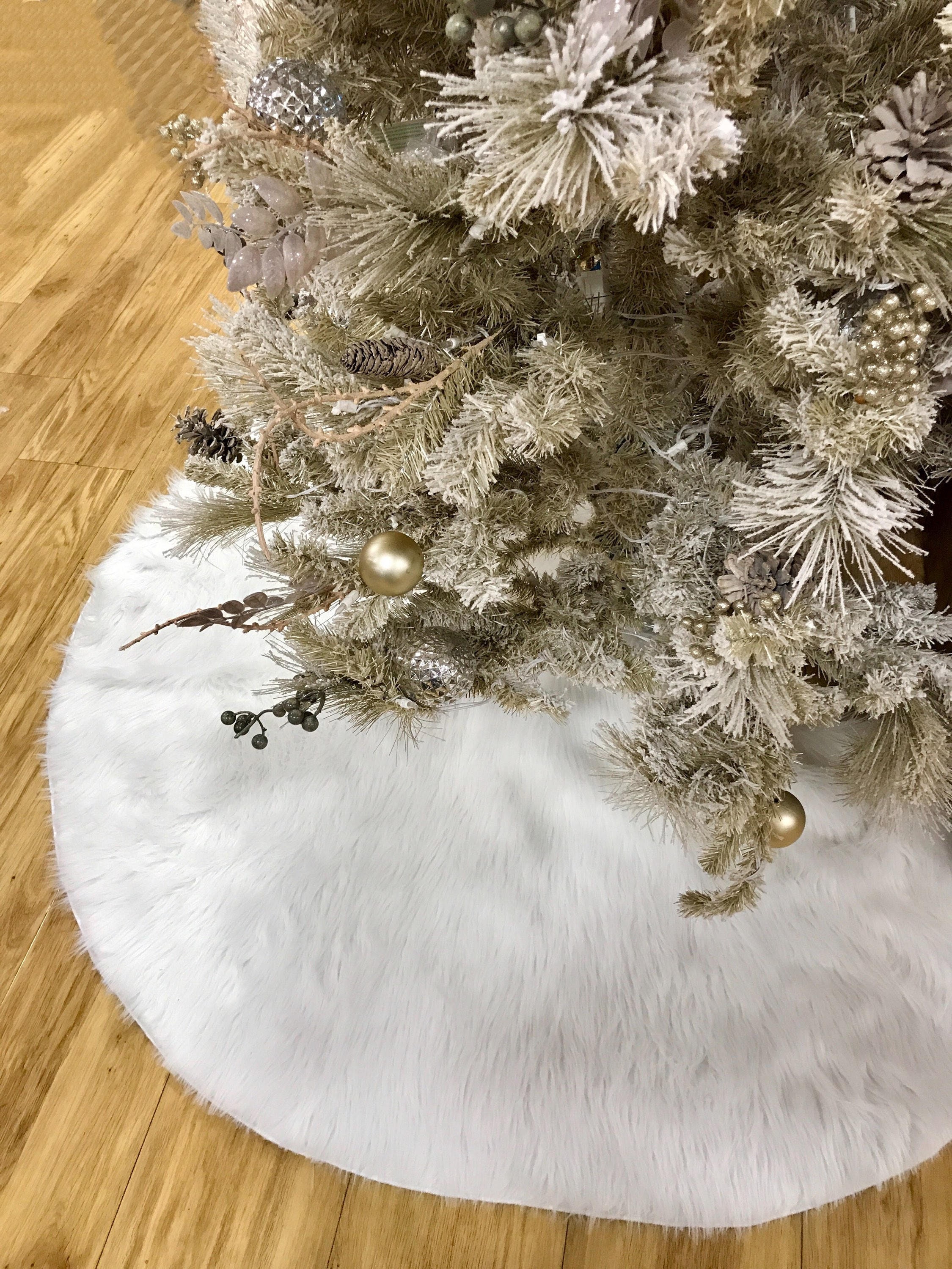 White Faux Fur Trim Tree Mat for New Year Party Fazeer 101cm/40inch Christmas Tree Skirt Decorat 