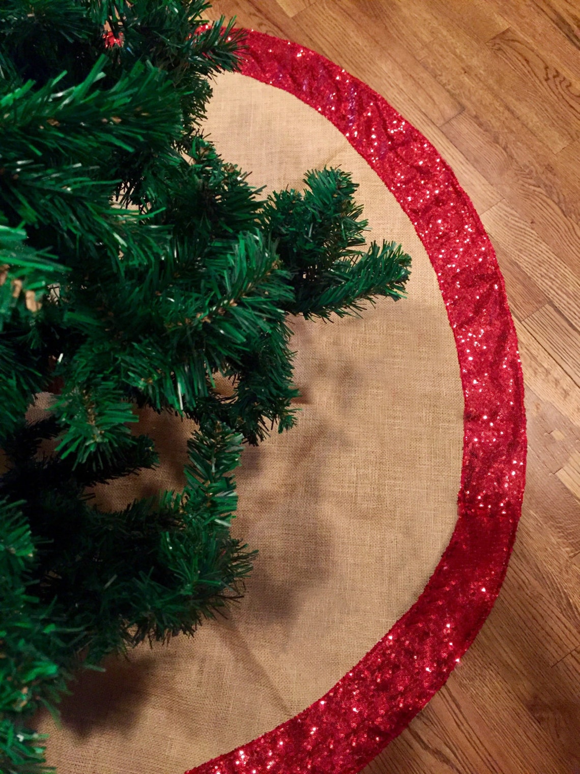 Christmas tree skirt Burlap and Gold or Red Sequence Etsy