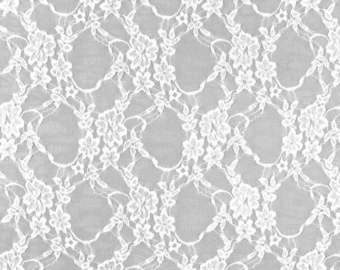 Stretch Lace, Fabric by the Yard, Ivory Lace, Polyester, Romantic Lace, Wedding, Wedding Dress, Yardage, Yard, Floral Fabric, Vintage, Dress