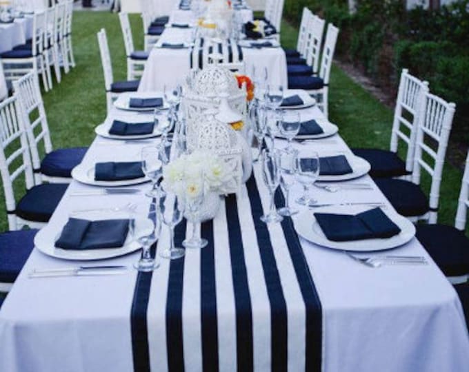 navy blue and white striped tablecloth, table runner, Cotton stripped wedding tablecloth, nautical, black and white, beach wedding, decor