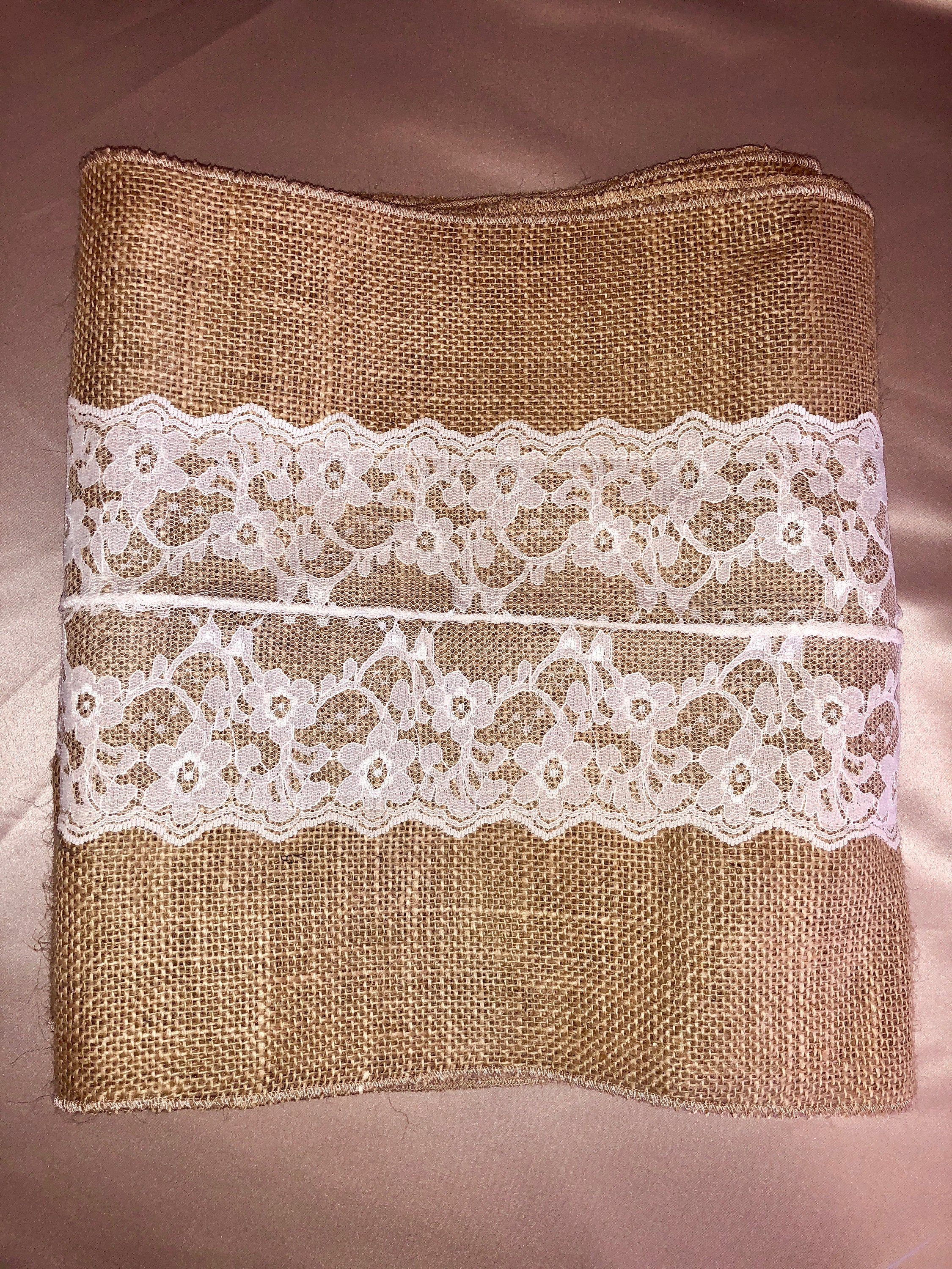 Sale Table Runner Burlap Table Runner With Ivory Lace Rustic Decor