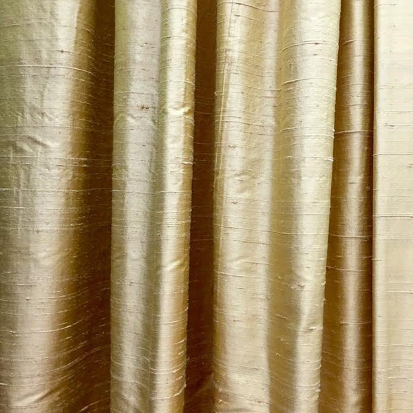 Color block silk window treatments, silk curtain panels, silk drapes, drapery, raw silk, gold curtain, window curtains, blackout curtain