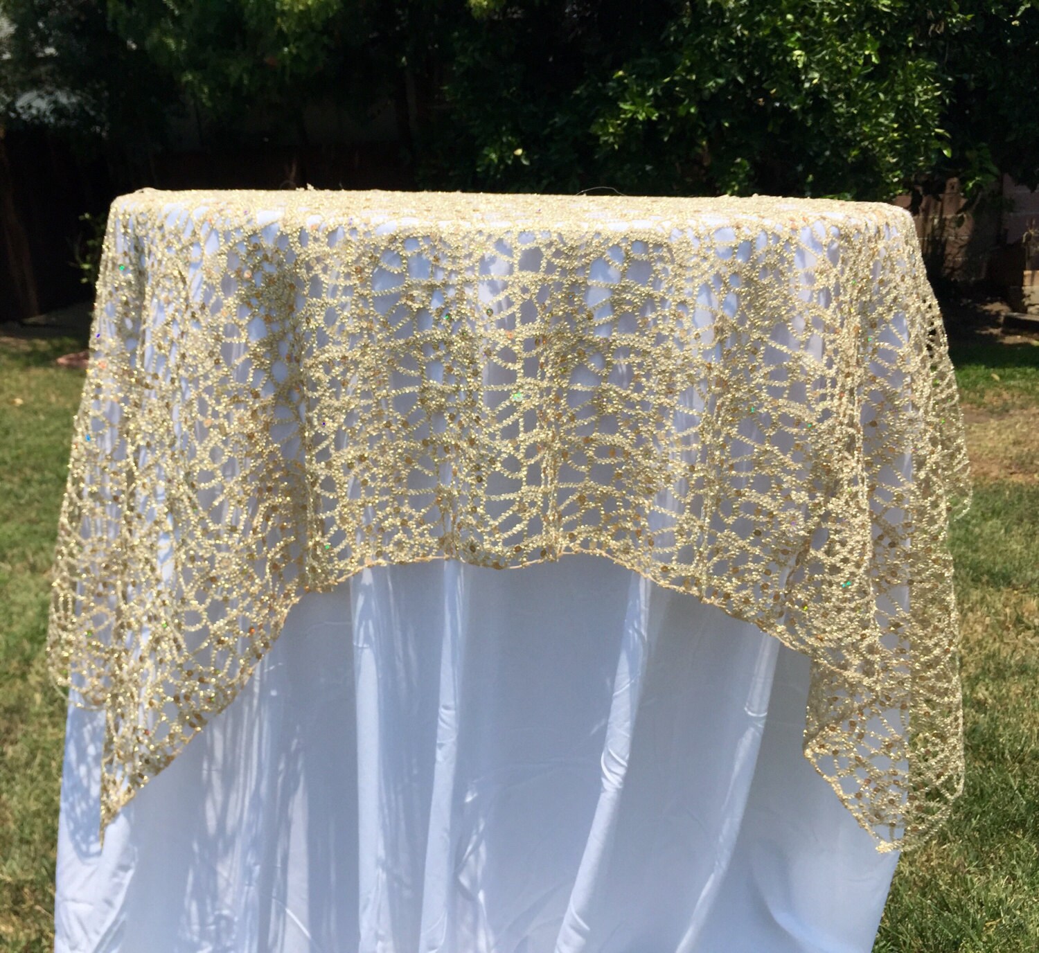 Gold lace tablecloth Silver sequence chain lace table Etsy