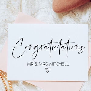 Felicitaciones personalizadas a la nueva tarjeta de boda MR & MRS, regalo de novia y novio, tarjeta personalizada del día de la boda, tarjeta de compromiso personalizada