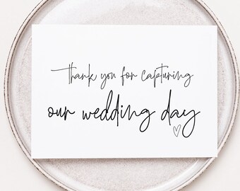 私たちの写真を撮ってくれてありがとう結婚式の日のカード、私たちの一日を撮影してくれてありがとう、新郎新婦からの感謝の贈り物、モダンな結婚式