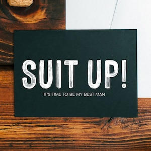 Carte de proposition noir soit mon meilleur homme, costume complet, cartes de mariage d'invitation de témoin, homme d'honneur posant, faire-part de témoin, carte de mariage simple