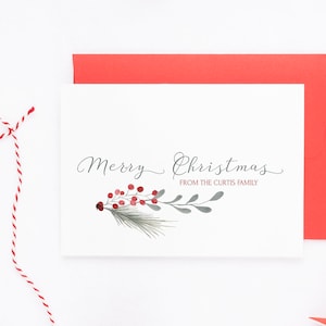 Merry Christmas Cards, Personalized Christmas Card, Custom Christmas Cards, Christmas Card Set, Holiday Cards, Holly, Greenery, Traditional