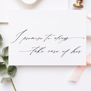 私は彼女の結婚式当日のカードを常に大切にすることを約束します。義理の両親、義理の母への贈り物、花嫁の父への贈り物、花嫁の母への贈り物