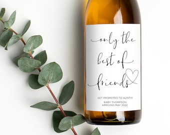 Etiquetas de vino personalizadas para anunciar un bebé, pegatinas para botellas de vino "Mejores amigas que pasan a ser tías", eucalipto: regalo para revelar el embarazo de la futura tía.