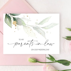 À mes beaux-parents le jour de mon mariage, carte d'eucalyptus beau-père de la mariée, belle-mère du marié, mariage élégant, merci