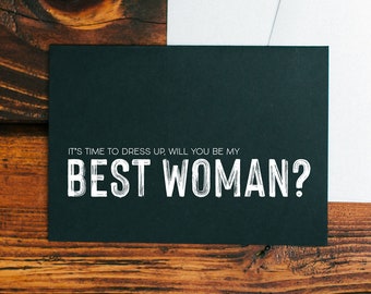 Black Will You Be My Best Woman Wedding Day Card, Bridesmaid Gift Ideas, Wedding Party Proposal, Grooms Party Gifts, Bridal Party Invite