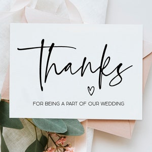 Minimalistisch Danke, dass Sie ein Teil unserer Hochzeitskarte sind, Brautparty-Geschenke Schwarz-Weiß-Hochzeitstagskarte, moderne einfache Hochzeit BT