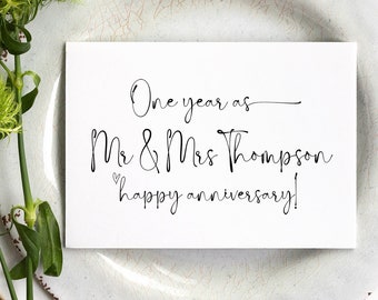 Personalisierte One Year Down, Forever to Go Happy Jubiläumskarte, Erster Jahrestagskarte, 1. Jahrestagsgeschenk, Mr und Mrs Geschenk für Ehemann