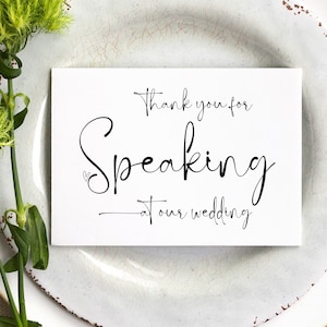 Vielen Dank für das Sprechen auf unserer Hochzeitskarte, Hochzeit Speech Anfrage, Brautparty Geschenke von Braut und Bräutigam, Hochzeit Toast, heiraten