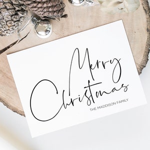 Modern Merry Christmas Cards, Holiday, Personalized Christmas Card, Custom Christmas Card Set, Seasons Greetings, Simple Black and White