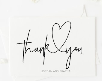 Heart Wedding Thank You Card Template, Wedding Thank You Cards, Engagement Thank You Cards, Personalized Stationery Sets, Black and White