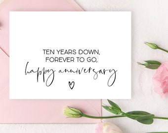 Décima tarjeta de aniversario de boda para ella, regalo de aniversario de diez años para esposo, diez años de casados, tarjeta para novio, estaño, tarjeta de amor para esposa