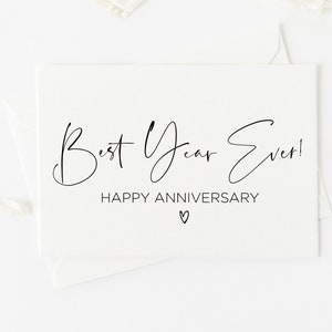 Tarjeta de feliz aniversario del mejor año, primer aniversario, regalo del primer aniversario, aniversario de papel, un año para la novia del novio del esposo