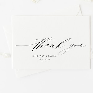 Plantilla sencilla de tarjeta de agradecimiento para bodas, tarjetas de agradecimiento para bodas, tarjetas de agradecimiento personalizadas, tarjetas personalizadas, tarjetas con notas de caligrafía,