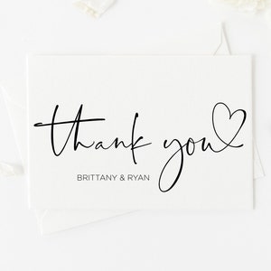 Plantilla de tarjeta de agradecimiento de boda, tarjetas de agradecimiento de compromiso, tarjetas de agradecimiento personalizadas, tarjetas de baby shower, tarjetas con notas de caligrafía, sencillas