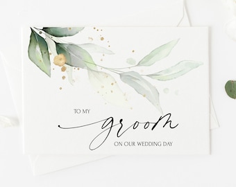 To My Groom Wedding Card, From Bride To Groom Card, Future Husband On Wedding Day, Gift For Groom To Be, Eucalyptus Wedding Cards, Modern