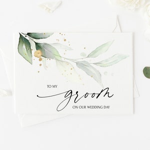 A mi novio tarjeta de boda, de la tarjeta de novia a la tarjeta de novio, futuro esposo el día de la boda, regalo para el novio, tarjetas de boda de eucalipto, moderno