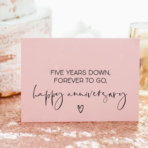 Rosa 5. Hochzeitstag Karte, fünfjähriges Jubiläumsgeschenk für Mann, fünf Jahre verheiratet, Karte für Freund, aus Holz, Liebeskarte Frau