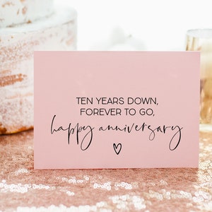 Tarjeta de aniversario de boda rosa 10, regalo de aniversario de diez años para marido, diez años casados, tarjeta para novio, aluminio, esposa de tarjeta de amor