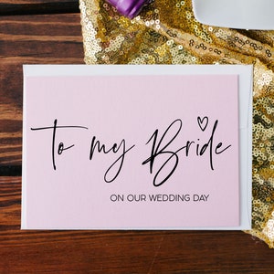 Tarjeta rosa para mi novia en el día de nuestra boda, regalo para la novia, del novio, futura novia, futura esposa, tarjeta para casarse con el prometido, mañana de boda BT
