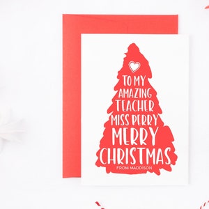 Teacher Christmas Gifts Customized, Merry Christmas Card for Amazing Preschool Teacher, Cute Teacher Holiday Gift ideas, Red and White