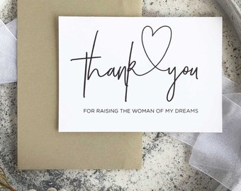 Thank You For Raising The Woman Of My Dreams, Bride Parents, Gift For Mother Of The Bride, Mom Card, Calligraphy Card, Modern Wedding Card