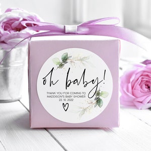 Personalisierte Baby Shower Sticker, Elegante Oh Baby Etiketten, Eukalyptus Popcorn Party Tasche Sticker, Runde Süßigkeiten Etiketten, Kreis Favor Bag Tags