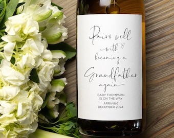 Grandfather Again Baby Announcement Wine Labels, Pairs Well With Becoming Grandparent, Stickers Personalised Im Pregnant Reveal for Parents
