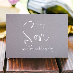 Regalo para el novio de parte de sus padres, para mi hijo en el día de su boda, tarjeta de parte de madre y padre, tarjeta para el novio de parte de mamá, mamá y papá, regalos para la novia y el novio