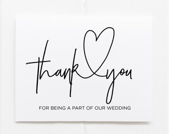 Merci de faire partie de notre carte de mariage, carte de mariage moderne, carte de remerciement de mariage, mariage noir et blanc, carte de mariage simple