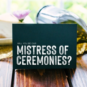 Schwarze Hochzeit MC Karte, Mistress of Ceremonies Karte, Hochzeitsparty, Brautparty Geschenk, modern, Hochzeitszeremonie, MC für den Empfang, für Sie