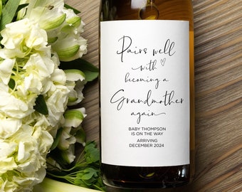 Grandmother Again Baby Announcement Wine Labels, Pairs Well With Becoming Grandparent, Stickers Personalised Im Pregnant Reveal for Parents