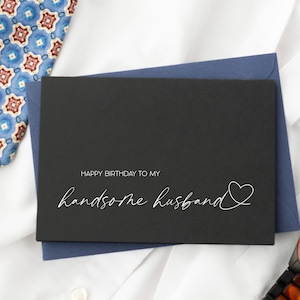 Tarjeta negra para esposo, feliz cumpleaños a mi esposo guapo, regalo de esposa, aniversario, tarjetas lindas, corazón, tinta blanca, tarjeta de cónyuge para él