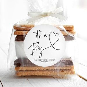 Süße Baby Shower Sticker, Custom It es a Boy Etiketten, Elegante Etiketten Popcorn Party Tasche Sticker, Runde Süßigkeiten Etiketten, Kreis Favor Bag Tags