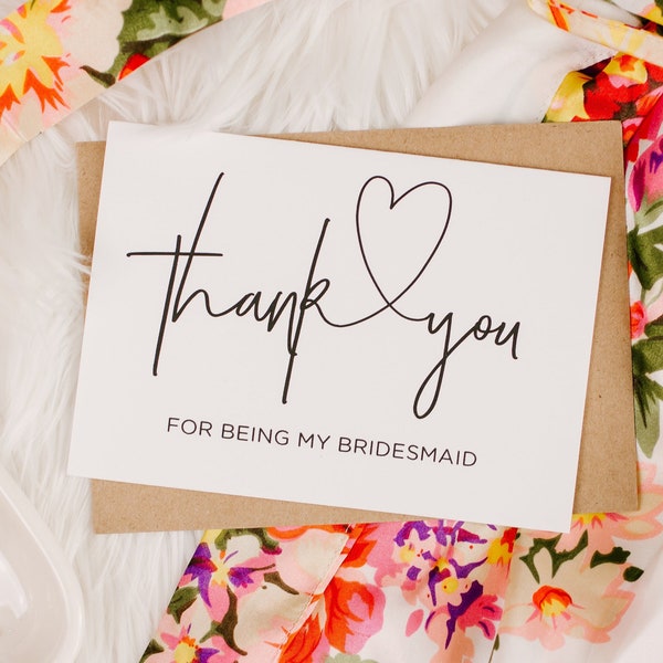 Thank You For Being My Bridesmaid, Thank You Card, Bridesmaid Gift Ideas, Wedding Card, For Bridesmaids Gifts, Wedding Day Card, Simple CS
