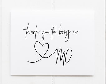 Thank You For Being Our Master of Ceremonies, Bridal Party Gift, MC Card, MC Gift, Master of Ceremonies Gift, Thank You Card