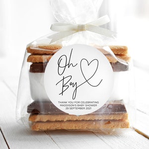 Süße bedruckte Baby Shower Aufkleber, Personalisierte Etiketten Für Junge, Elegante Etiketten Popcorn Party Taschenanhänger, Runde Süßigkeiten Etiketten, Kreis Favor Bag Tags
