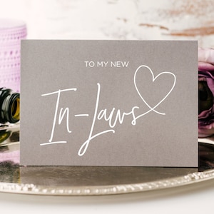 Tarjeta de boda moderna gris para mis nuevos suegros, tarjeta para el día de la boda de los futuros suegros, regalo para la suegra, regalos para el padre del novio, suegros