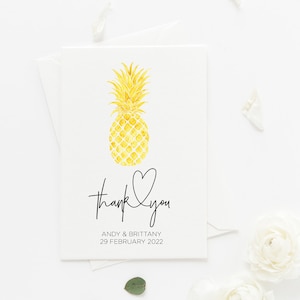 Gold Pineapple Thank You Cards Template Tropical Wedding - Etsy