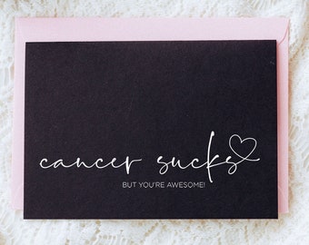 Black Cancer Encouragement Card, Breast Cancer Sucks Card, Get Well Soon Cancer Sympathy Gift, Thinking of You, Feel Better Friend, Survivor