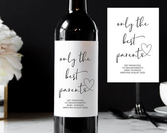 Custom Baby Announcement Wine Labels, Best Parents Promoted to Grandparents Bottle Stickers, Wine Labels Personalised Im Pregnant Reveal