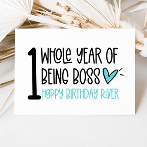 Personalized First Birthday Card, Funny Baby 1st Bday, Girl Boy Happy Birthday, Cute One Whole Year of Being Boss Gift, Daughter Party