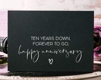 Tarjeta negra del décimo aniversario de boda para ella, regalo de aniversario de diez años para el esposo, diez años de casados, tarjeta para novio, estaño, esposa de tarjeta de amor