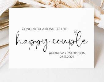 Congratulations to the Happy Couple Wedding Card, Bride and Groom Gift, Personalised Card for Getting Married, Custom Engagement Cute Simple