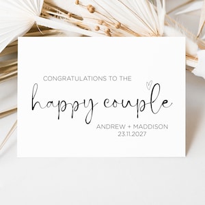 Felicitaciones a la tarjeta de boda de pareja feliz, regalo de novia y novio, tarjeta personalizada para casarse, compromiso personalizado lindo simple